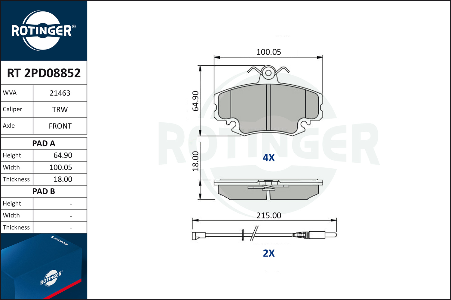 ROTINGER Fékbetét, mind RT2PD08852_ROT